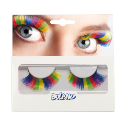 Pack of Boland fake eyelashes in rainbow colours.