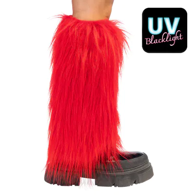 Fluffy red leg warmers for carnival or bad taste party