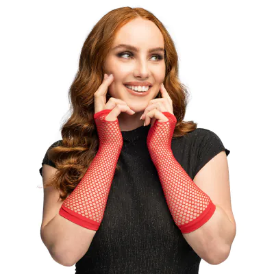 Long red fishnet gloves for carnival or bad taste parties