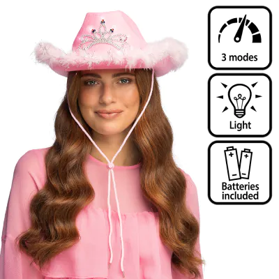 Pink cowboy hat with light for carnival or bad taste party