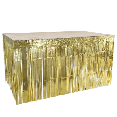 Gouden metallic tafelrok met franjes.