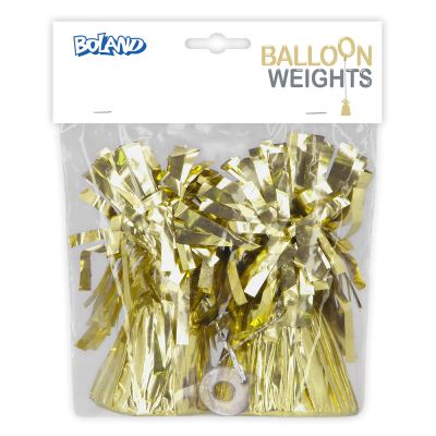 Verpakking van een set met 2 gouden ballongewichtjes van Boland.