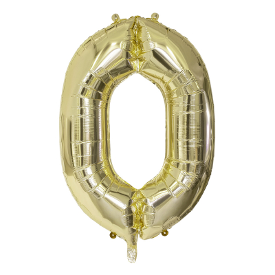 Gouden folieballon in de vorm van het cijfer 0.