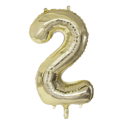 Gouden folieballon in de vorm van het cijfer 2.