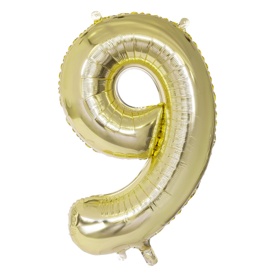 Gouden folieballon in de vorm van het cijfer 9.
