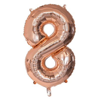 Rosé gouden folieballon in de vorm van het cijfer 8.