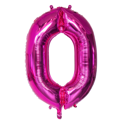 Roze folieballon in de vorm van het cijfer 0.