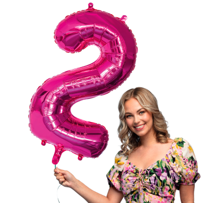 Ballon en papier d'aluminium rose en forme de chiffre 2.