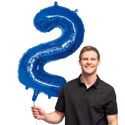 Blue foil balloon in the shape of the number 2.