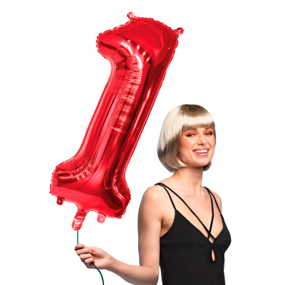Red foil balloon in the shape of the numeral 1.