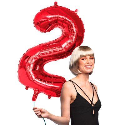 Red foil balloon in the shape of the numeral 2.