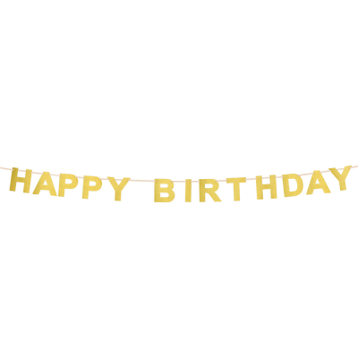 Gold-coloured letter garland Happy birthday.