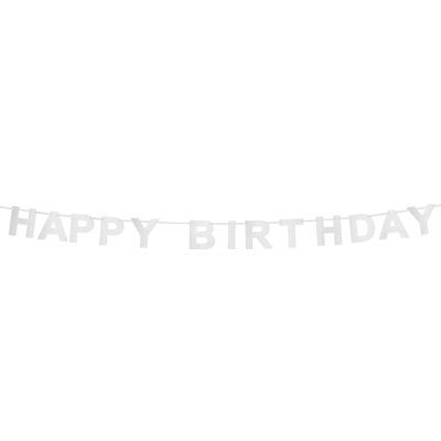 Silver-coloured letter garland Happy birthday.