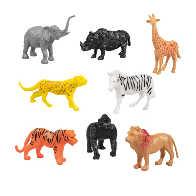 Uitdeelcadeautjes 8 wilde safari dieren speelgoedjes; olifant, neushoorn, giraffe,aap, leeuw tijger, zebra, panter