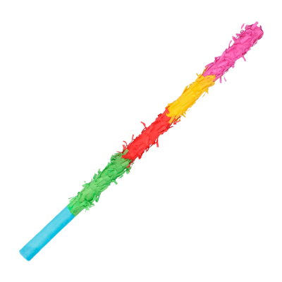 A multi-coloured pi�ata stick in green, yellow, red and blue.