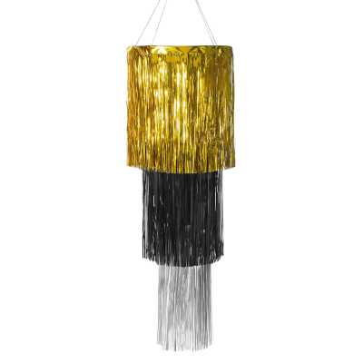 Chandelier 110 cm high in gold, black and silver.