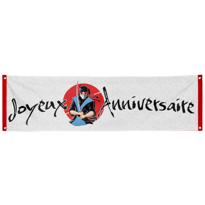 Polyester banner with cool ninja and the text Joyeux Anniversaire.