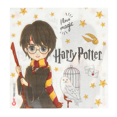 I love Magic Papierservietten mit Harry Potter-Aufdruck, auf denen Harry Potter selbst mit seiner Eule Hedwig zu sehen ist.