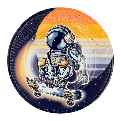 Paper plate with Space print of a cool astronaut.