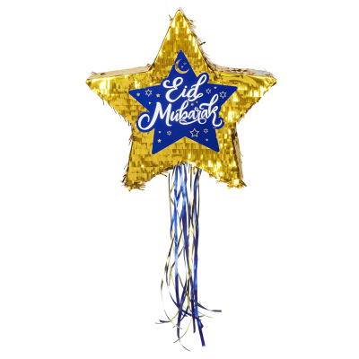 Goldene Sternzieh-Pinata mit Aufdruck Eid Mubarak.