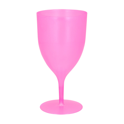 Pink plastic drinking cup with base.
