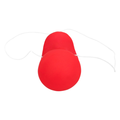 Grote rode rubberen clownsneus met een wit elastiek.