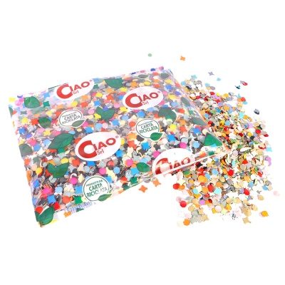 Een zak van 200 gram met gekleurde confetti.