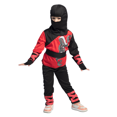 Peuter met een zwart/rood ninja kostuum.