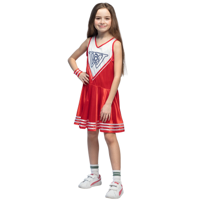 Meisje in een rode cheerleader jurk.