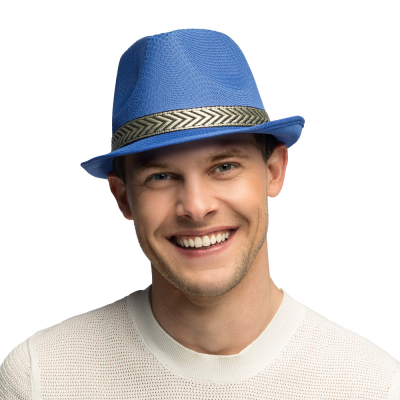 Blue fedora hat for carnival or bad taste party