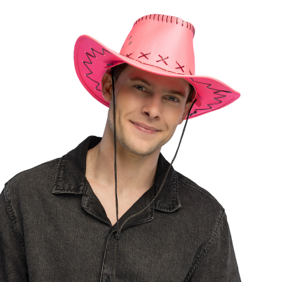 Chapeau de cowboy rose fluo dans une couleur fluo voyante pour carnaval ou festival