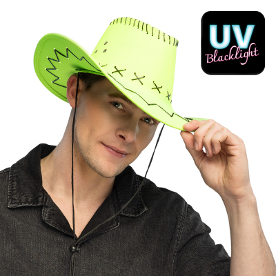 Chapeau de cowboy vert fluo dans une couleur fluo voyante pour carnaval ou festival