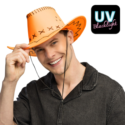 Chapeau de cowboy orange fluo dans une couleur fluo voyante pour carnaval ou festival