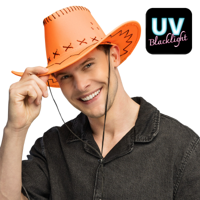 Neonoranje cowboyhoed in opvallende neonkleur voor carnaval of festival