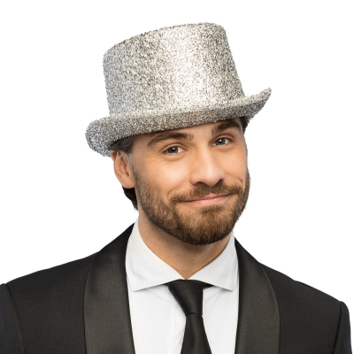 Silberner Glitzerhut mit silberfarbenem Finish f�r Karneval oder Falsche Party