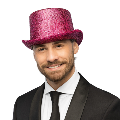 Fuchsiafarbener Glitzerhut mit glitzernden Details f�r Karneval oder Mottoparty