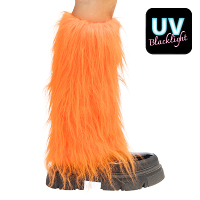 Neon orange fluffy leg warmers in striking neon colour for carnival or bad taste party