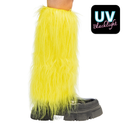 Neon yellow fluffy leg warmers in striking neon colour for carnival or bad taste party