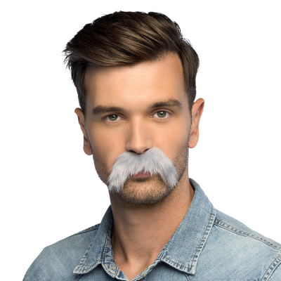 Grey adhesive moustache, ideal for fancy dress parties, carnival and fancy dress parties.