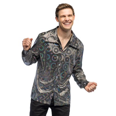 Chemise argent�e ann�es 80 Lumi XL avec finition brillante pour carnaval ou soir�e kitsch