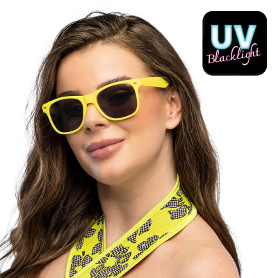 Neongele partybril in opvallende neonkleur voor carnaval of foute party