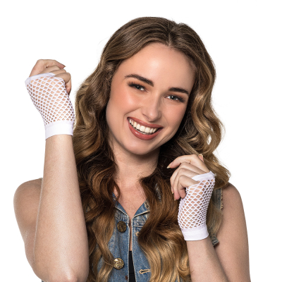 White short fishnet gloves for carnival