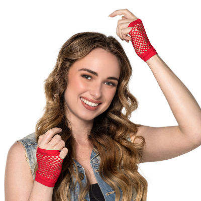 Korte rode visnet handschoentjes voor carnaval