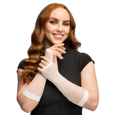 Long white fishnet gloves for carnival or bad taste parties