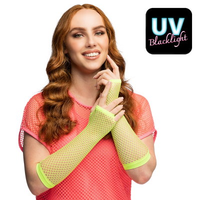 Long fishnet gloves neon green for carnival in striking neon colour for carnival