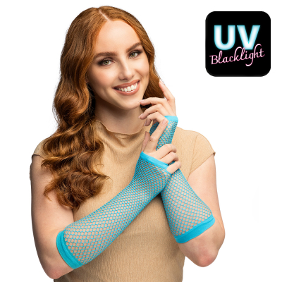 Hellblaue lange Netzhandschuhe f�r Falsche Party f�r Falsche Party