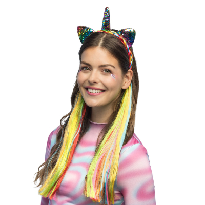 Sparkling unicorn tiara with rainbow braids, perfect for festivals, fancy dress parties and carnival.