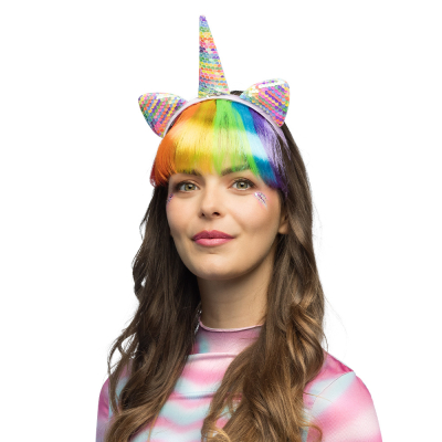 Sparkling unicorn tiara with rainbow pony, perfect for festivals, fancy dress parties and carnival.
