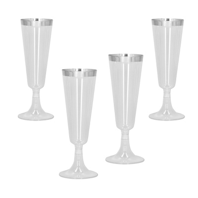 Lot de quatre coupes de champagne � bord argent�, pour les f�tes de fin d'ann�e, les mariages ou les anniversaires.