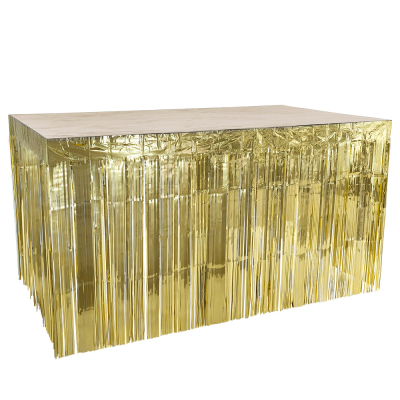 Goldmetallic-Tischrock mit Fransen.
